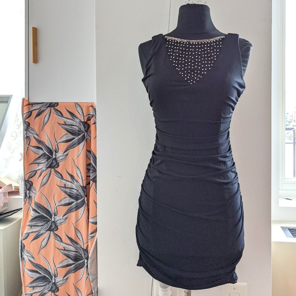 BCX Gunmetal Embellished Ruched Bodycon Dress